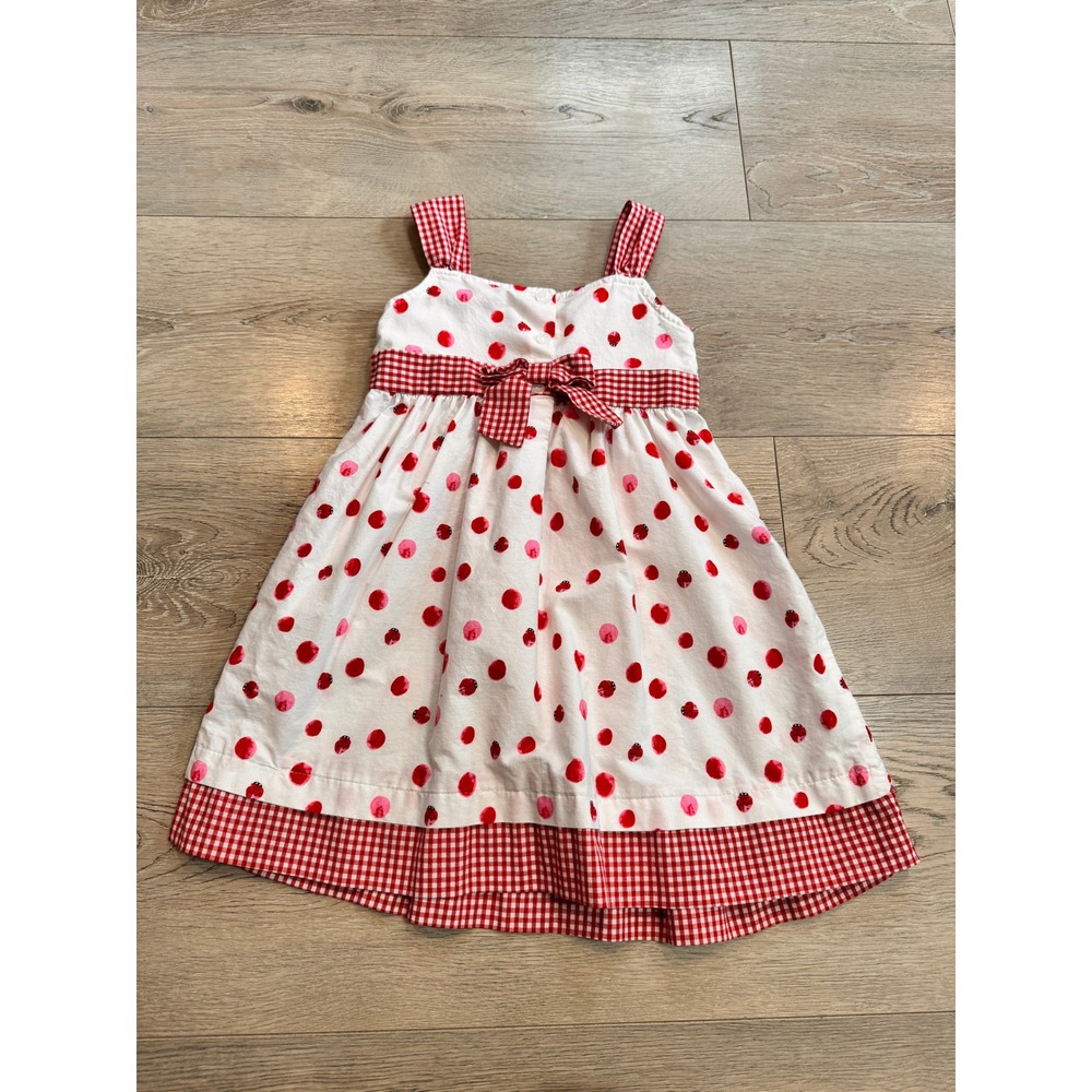 New Horizons Polka Dot Dress Ladybug Gingham‎ Trim Bow Accent Sleeveless 4T